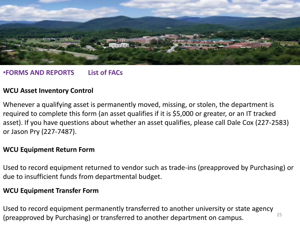 forms and reports list of facs