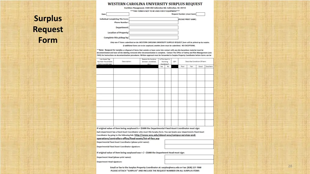 surplus request form