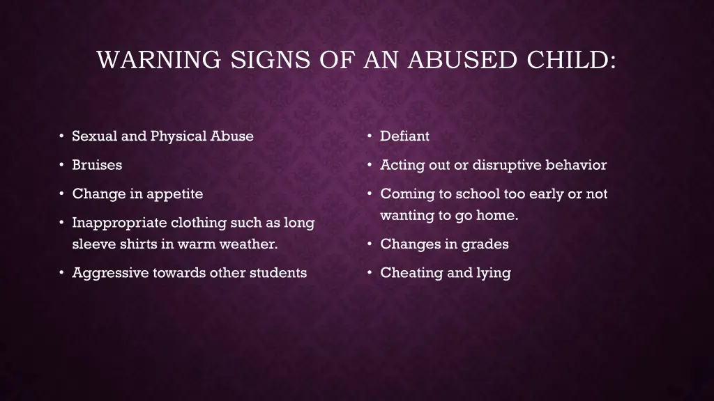 warning signs of an abused child