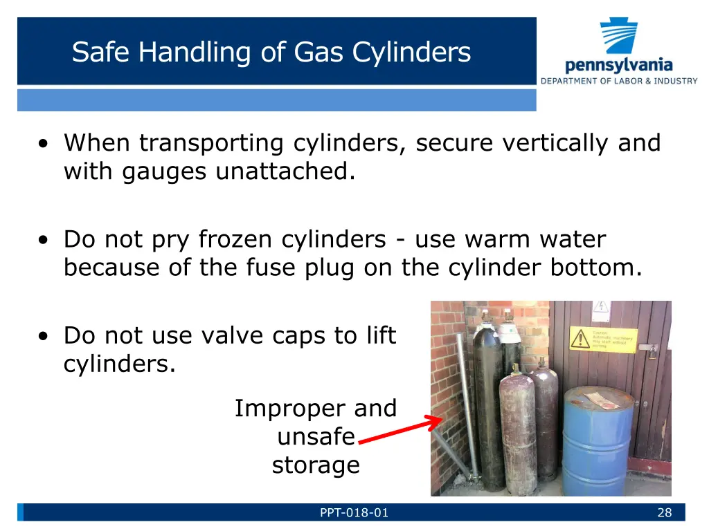 safe handling of gas cylinders