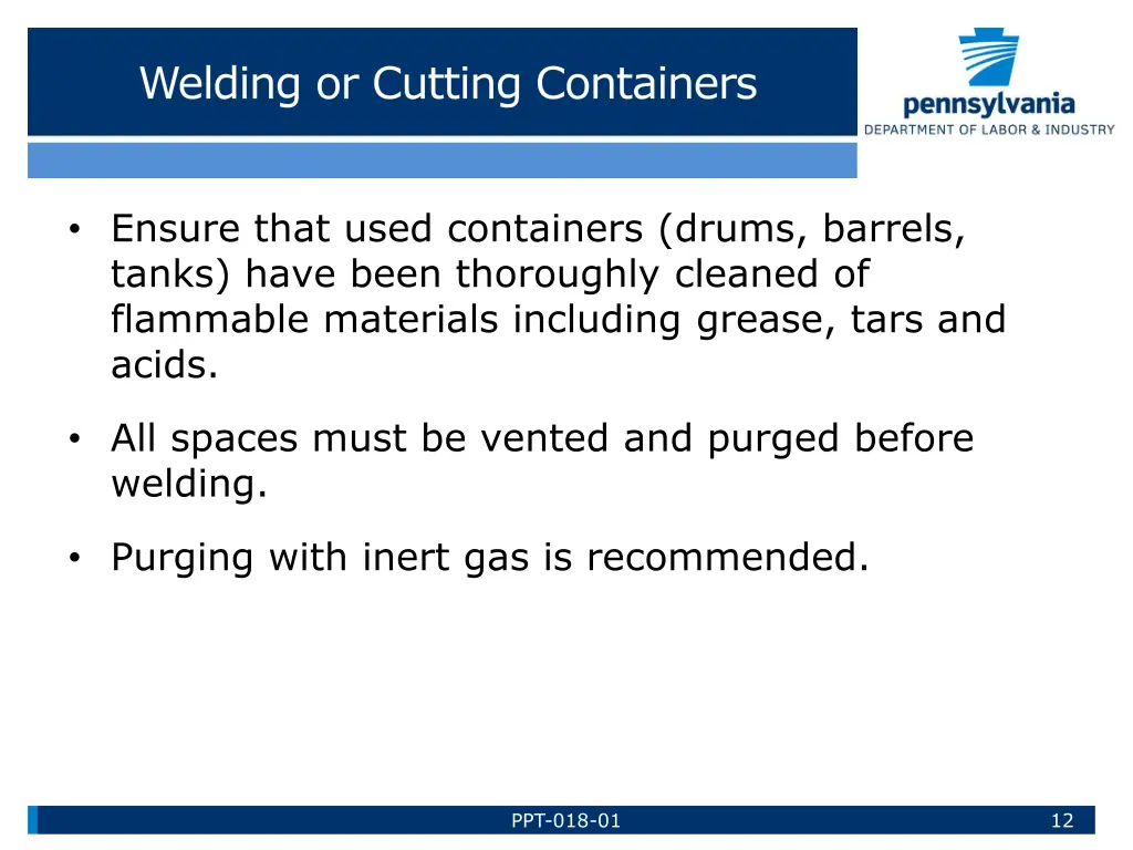 welding or cutting containers