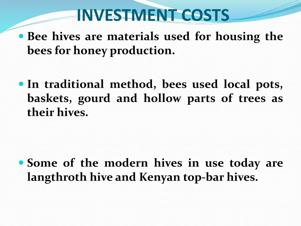 investment costs bee hives are materials used