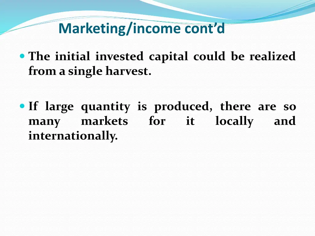 marketing income cont d