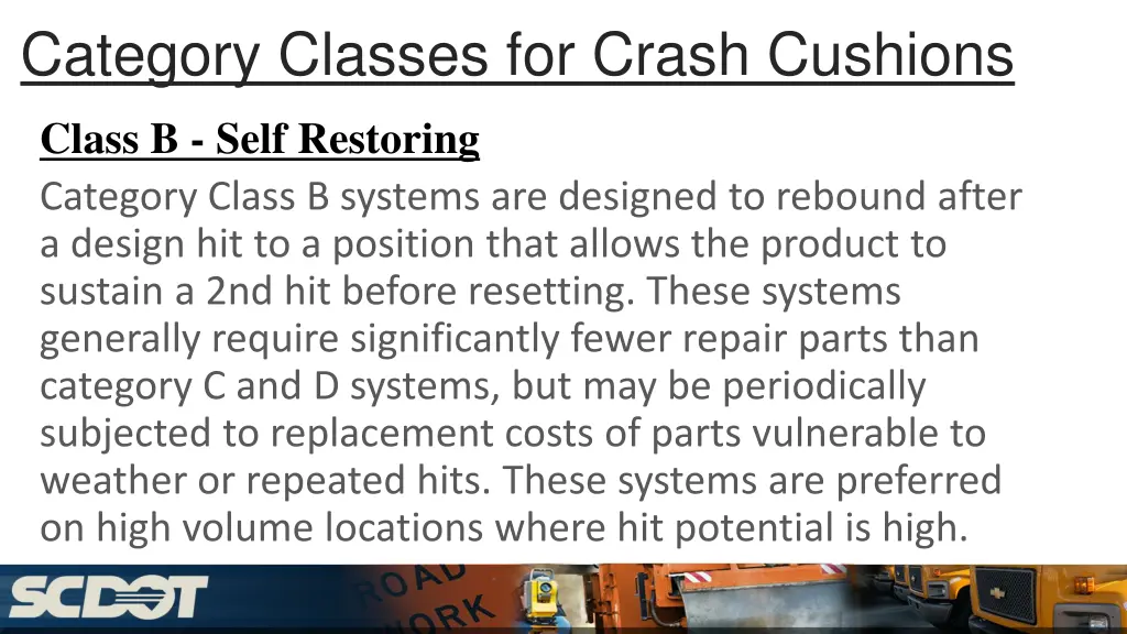 category classes for crash cushions 1