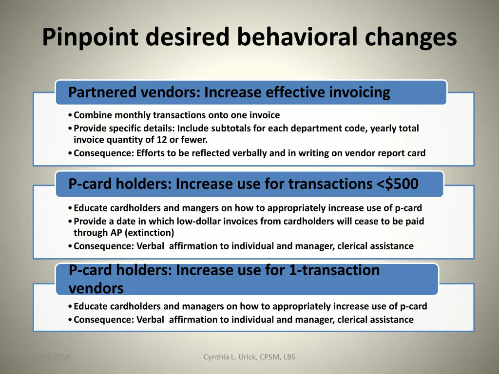 pinpoint desired behavioral changes