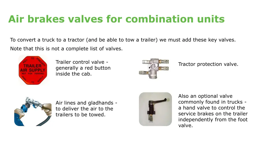 air brakes valves for combination units