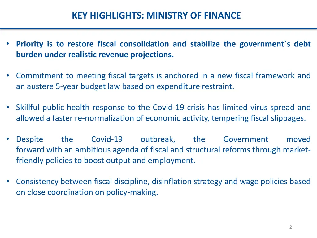 key highlights ministry of finance