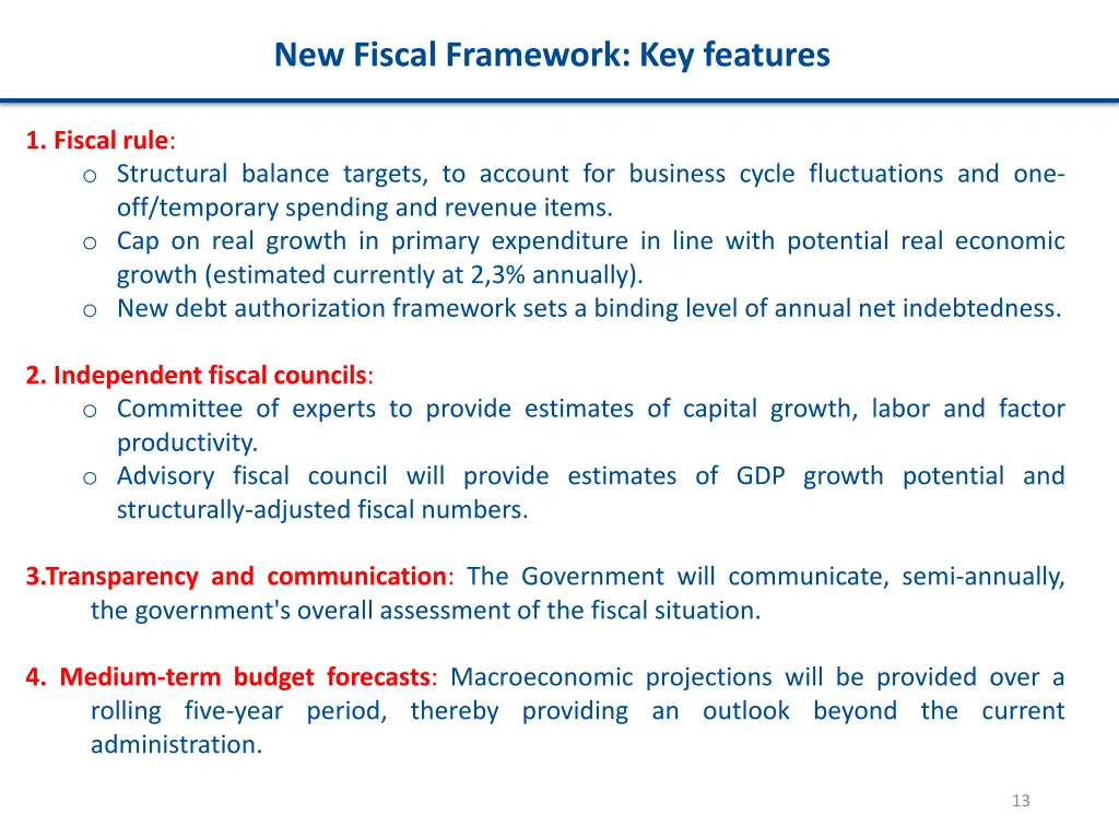 new fiscal framework key features