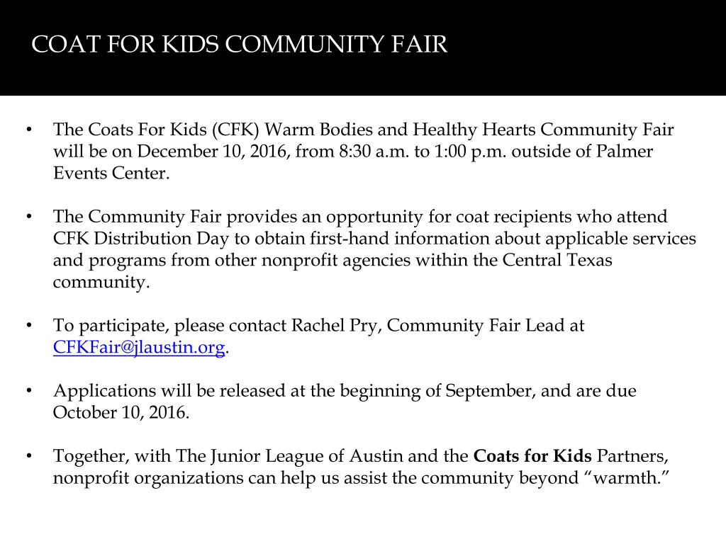 coat for kids community fair