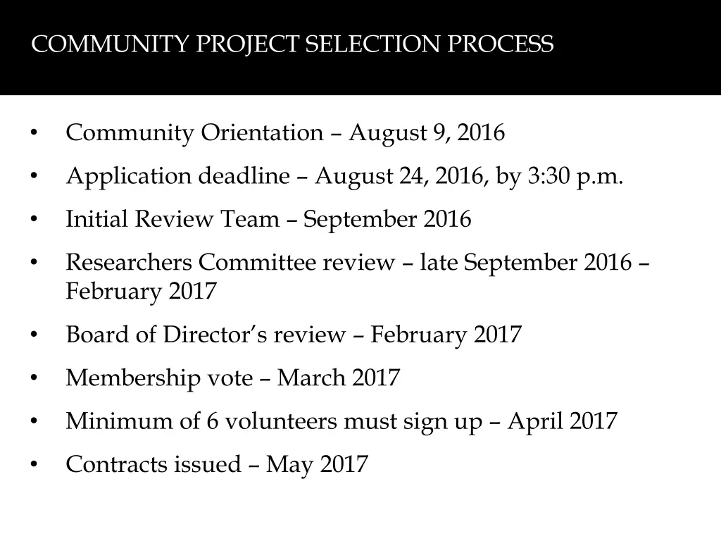 community project selection process