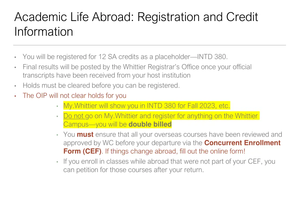 academic life abroad registration and credit