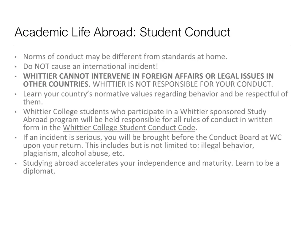 academic life abroad student conduct