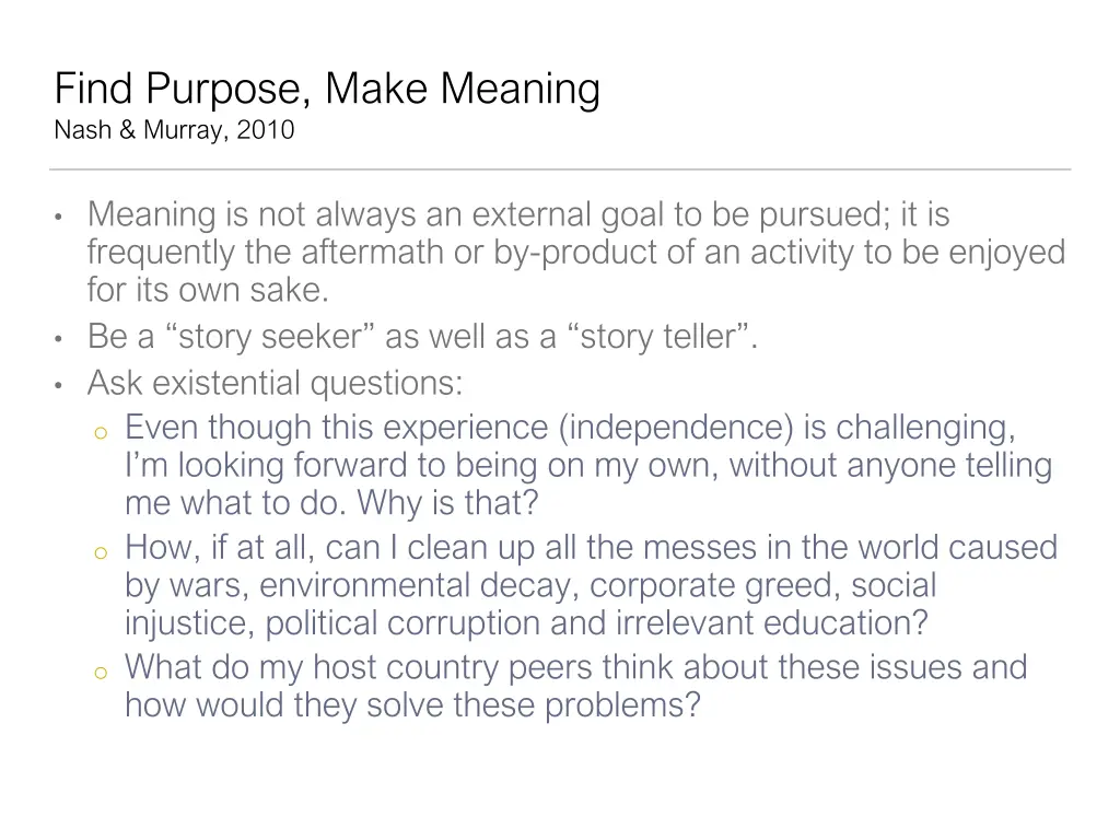 find purpose make meaning nash murray 2010