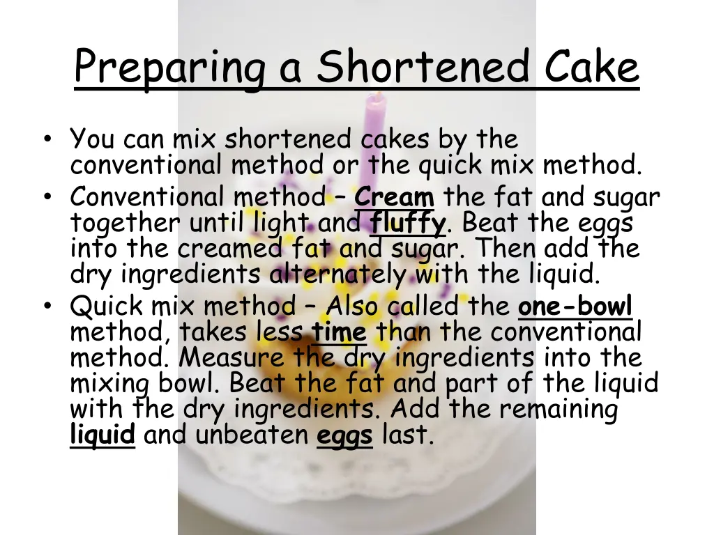 preparing a shortened cake