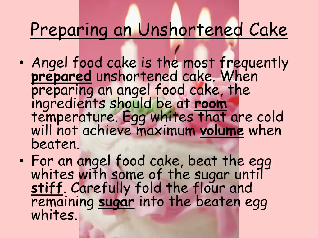 preparing an unshortened cake