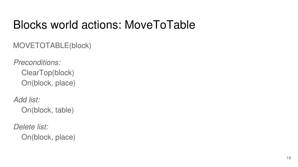 blocks world actions movetotable