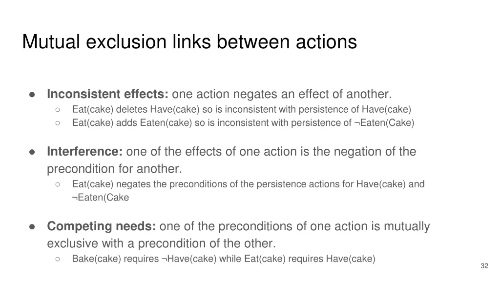 mutual exclusion links between actions