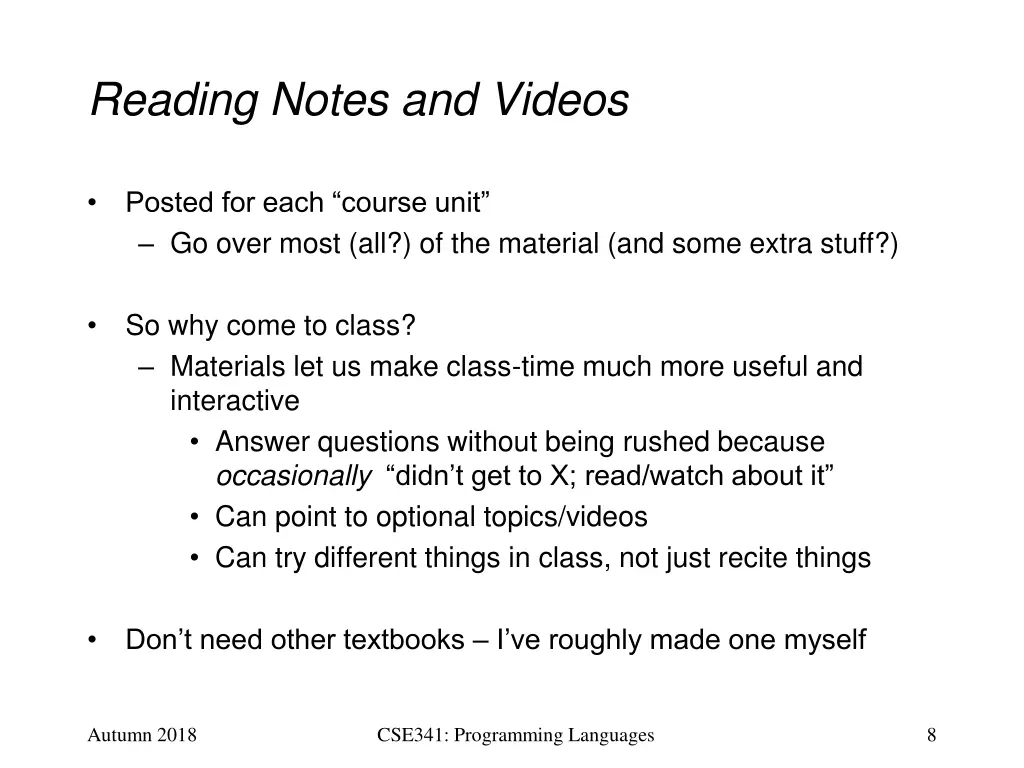 reading notes and videos