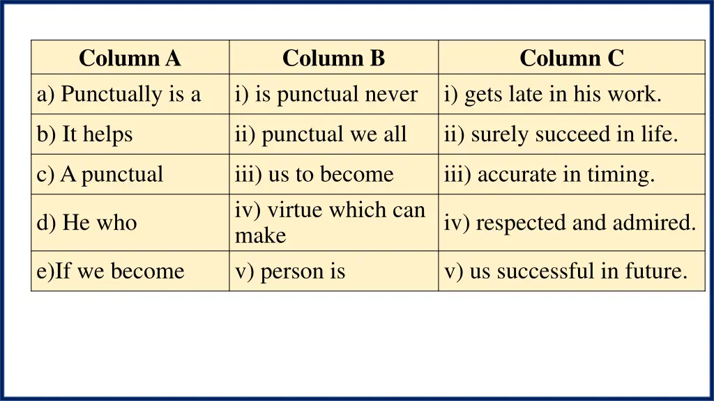 column a a punctually is a