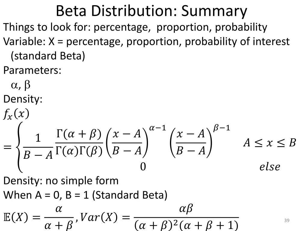 beta distribution summary things to look