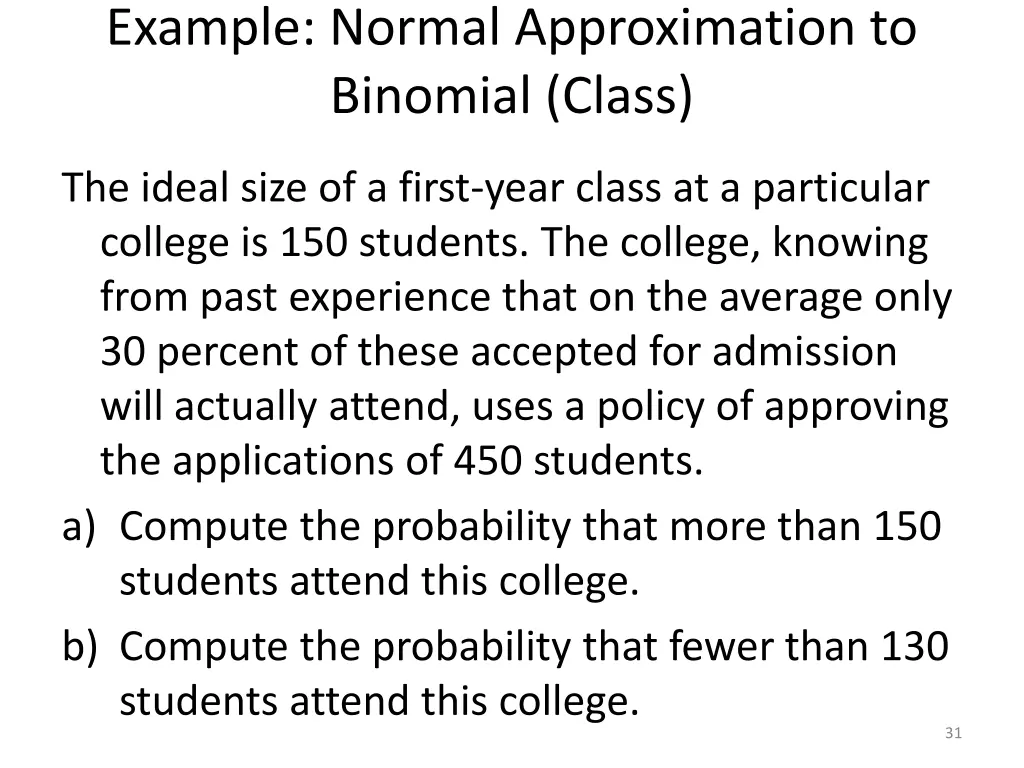 example normal approximation to binomial class