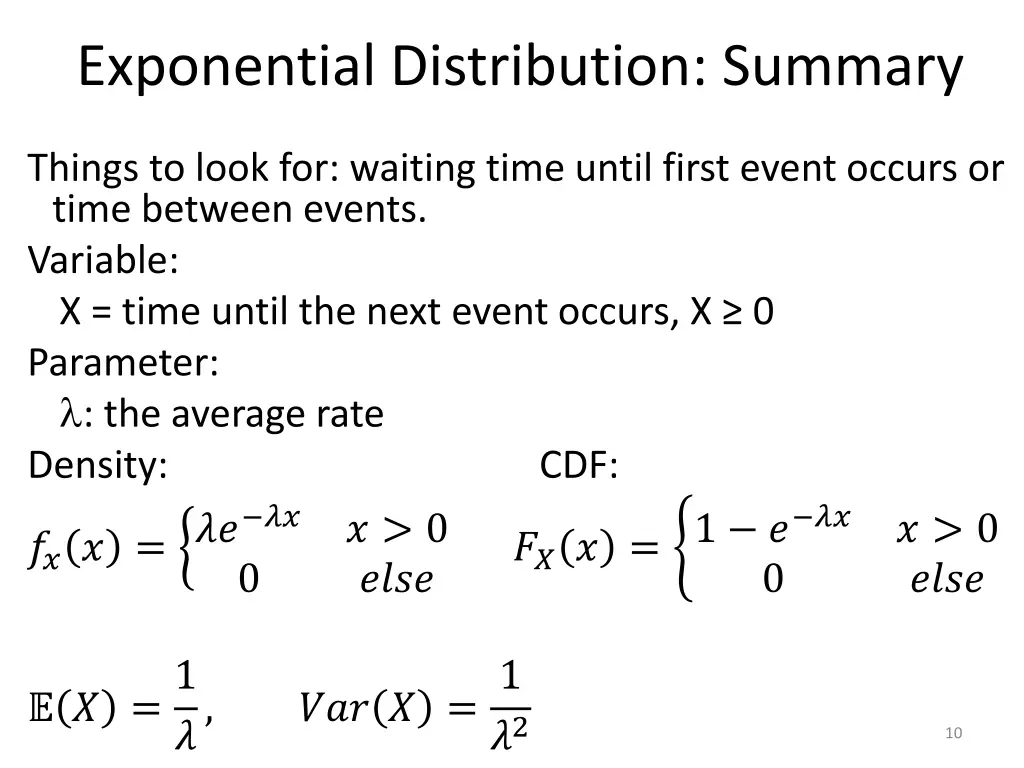 exponential distribution summary