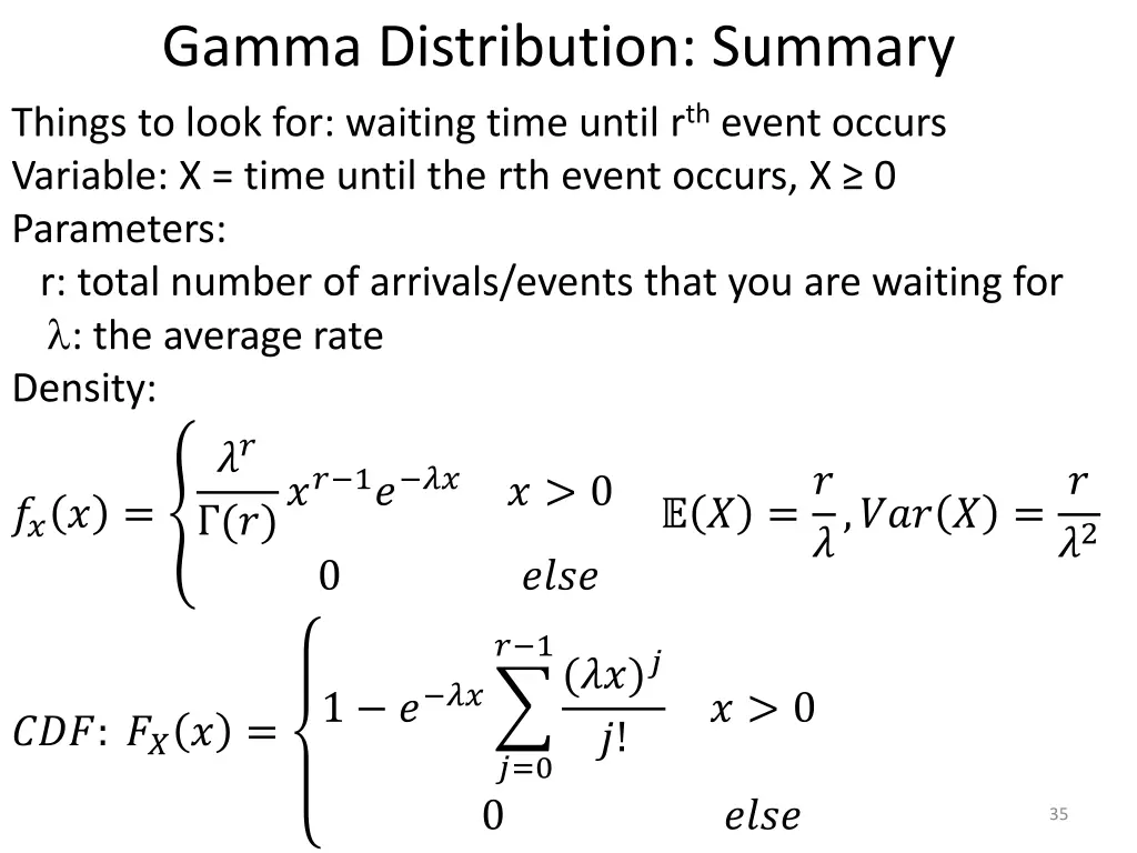 gamma distribution summary things to look