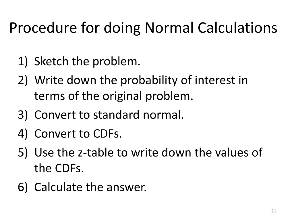 procedure for doing normal calculations