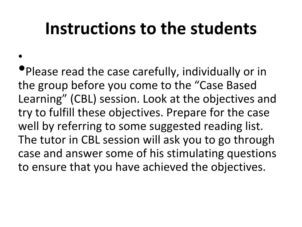 instructions to the students