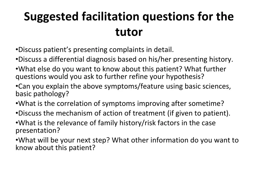 suggested facilitation questions for the tutor