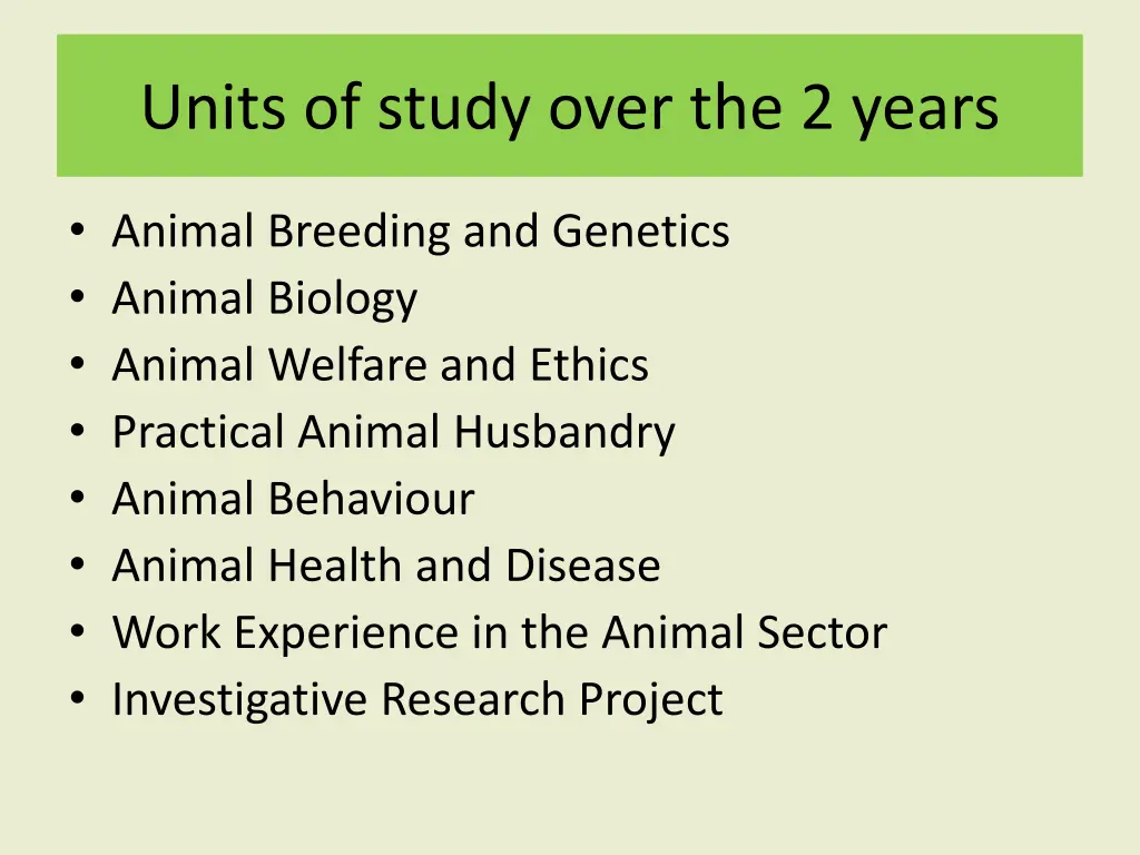 units of study over the 2 years