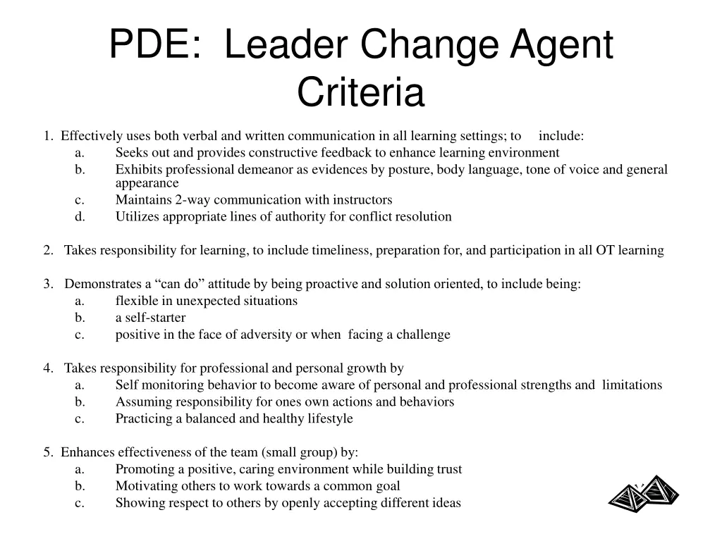 pde leader change agent criteria