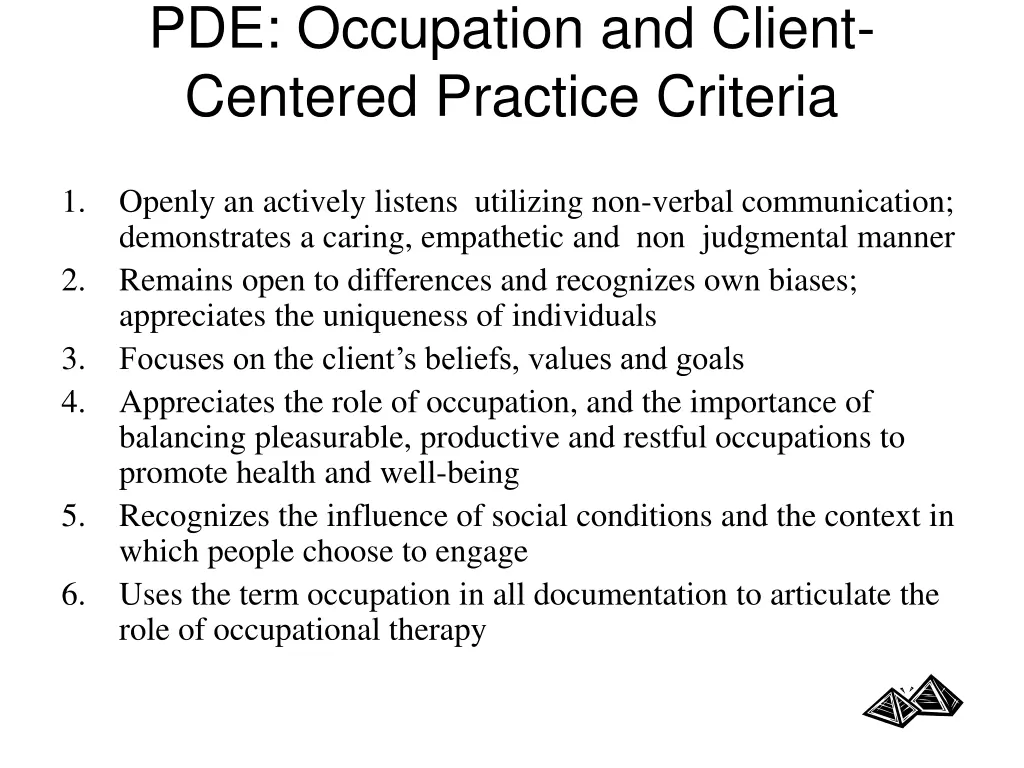 pde occupation and client centered practice