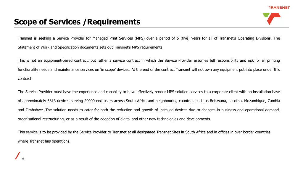 scope of services requirements