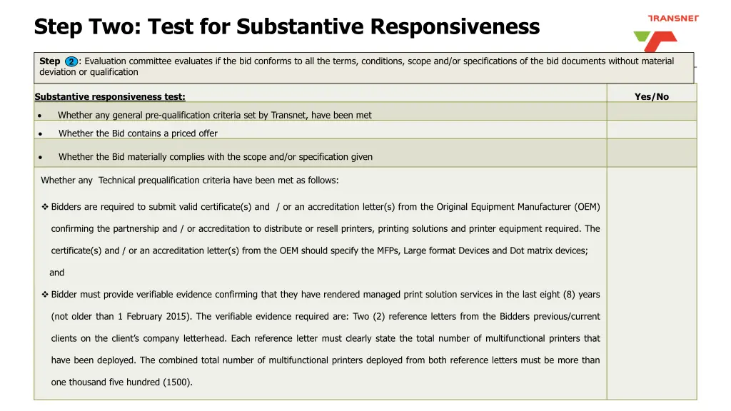 step two test for substantive responsiveness