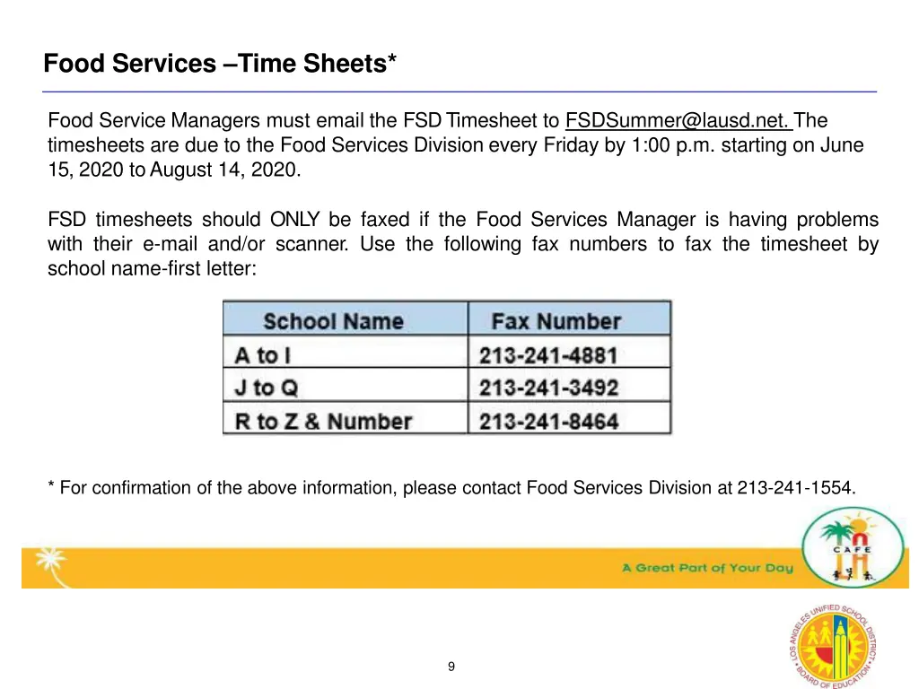 food services time sheets