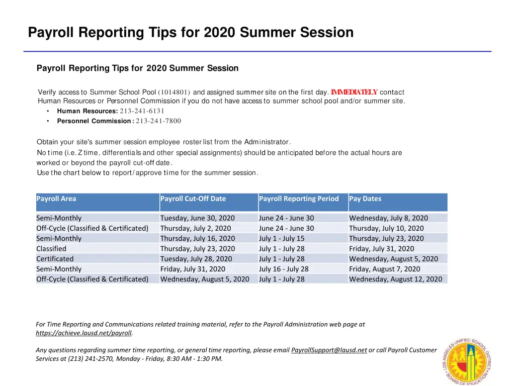 payroll reporting tips for 2020 summer session