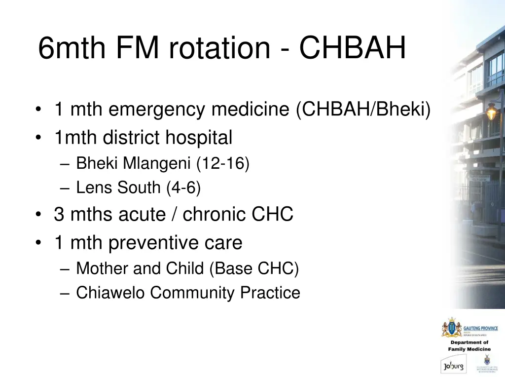 6mth fm rotation chbah