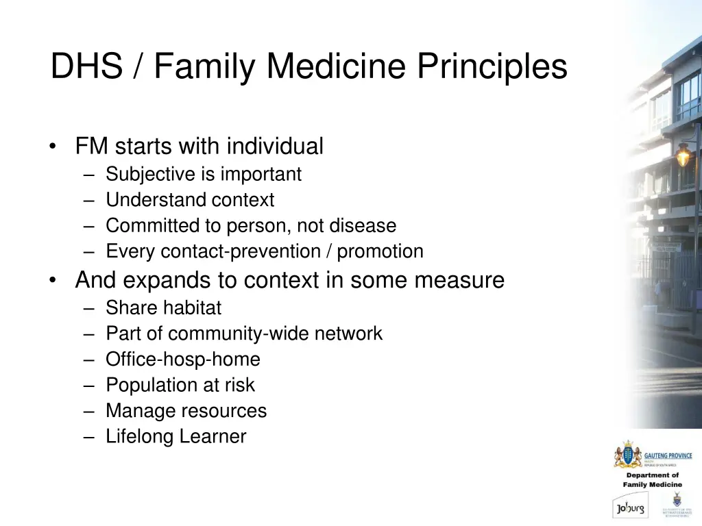 dhs family medicine principles