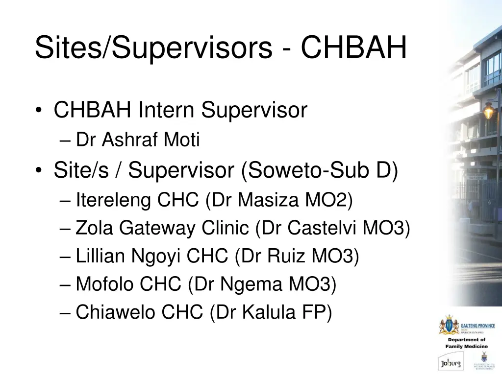 sites supervisors chbah