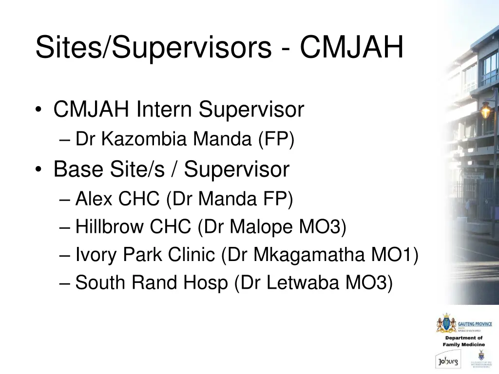 sites supervisors cmjah