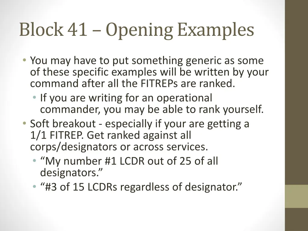 block 41 opening examples