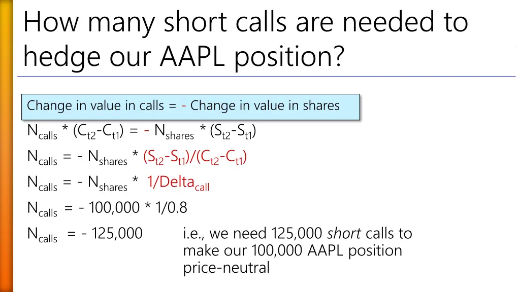 how many short calls are needed to hedge our aapl