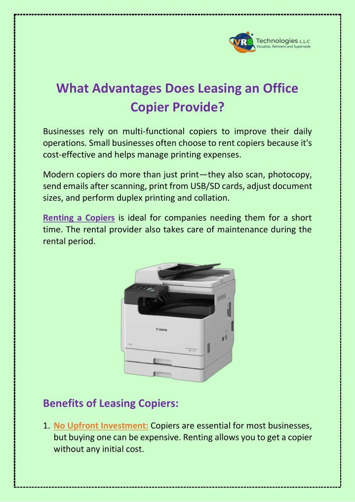 what advantages does leasing an office copier