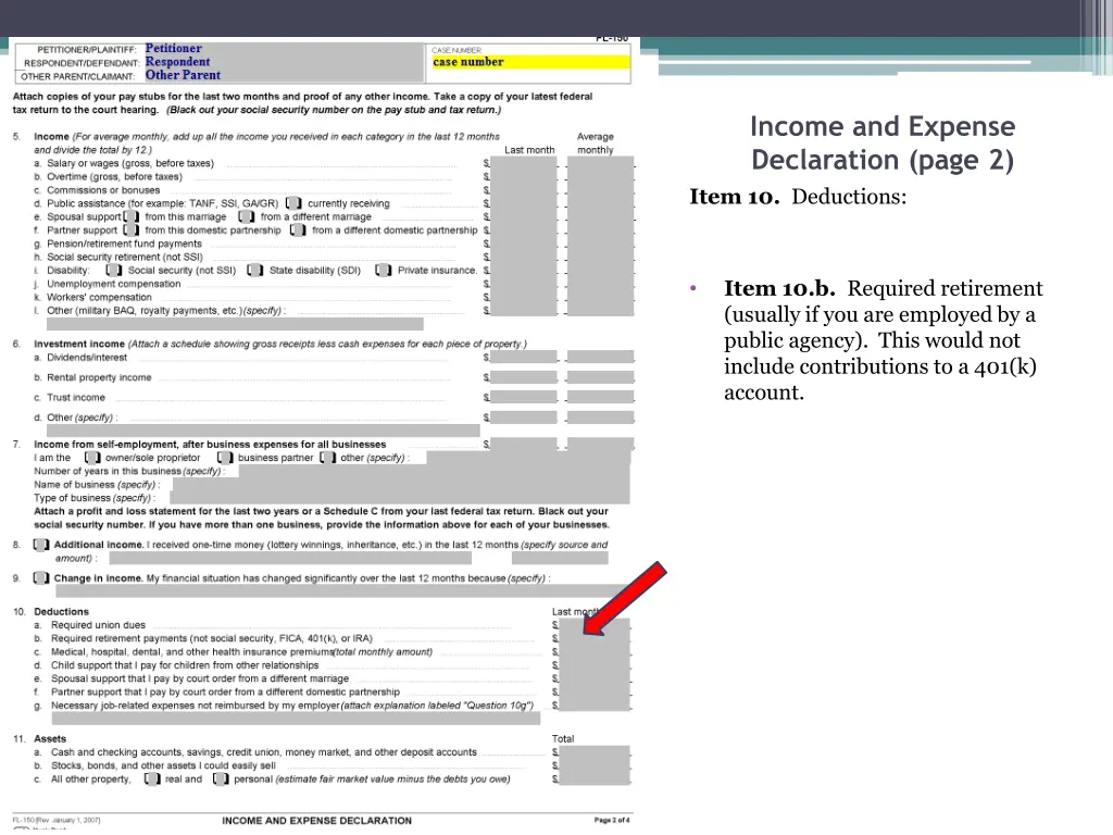 income and expense declaration page 2 item 1