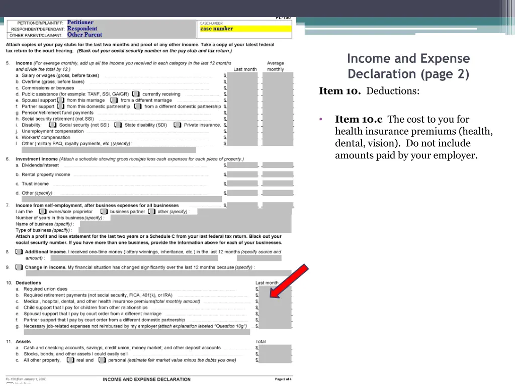 income and expense declaration page 2 item 2