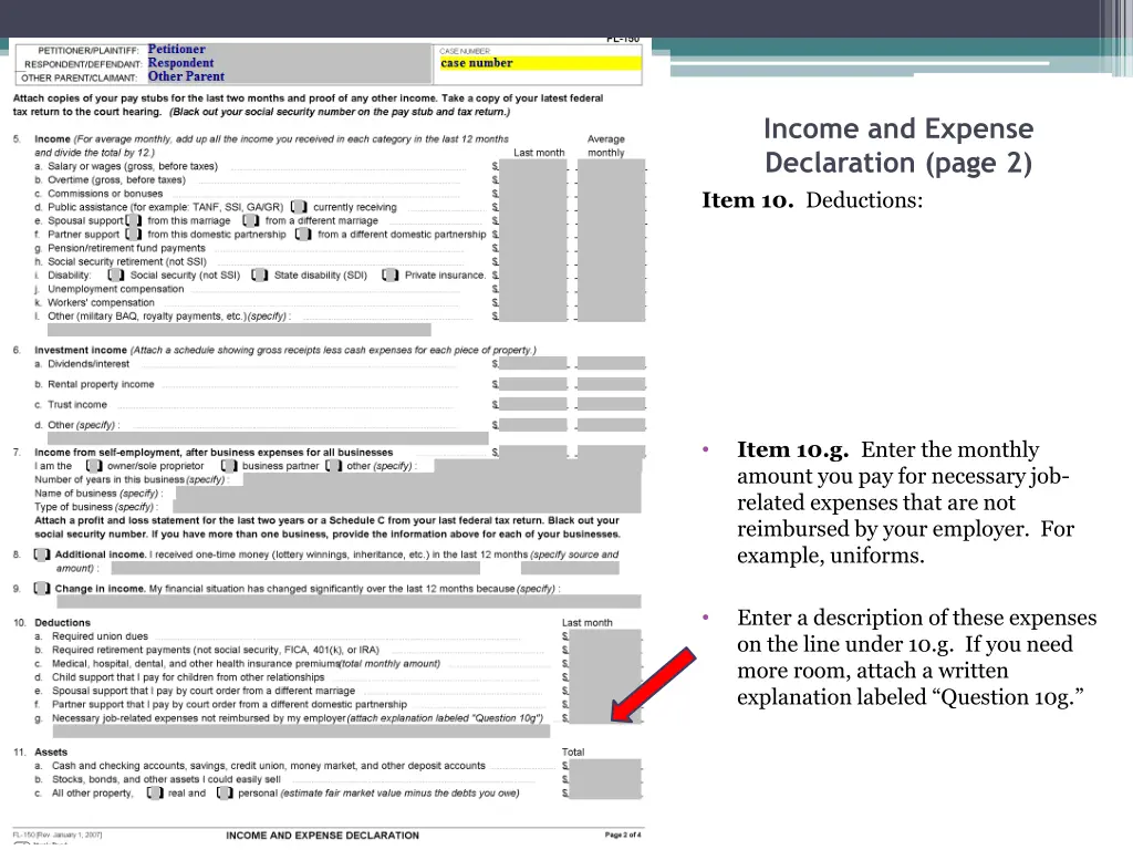 income and expense declaration page 2 item 6