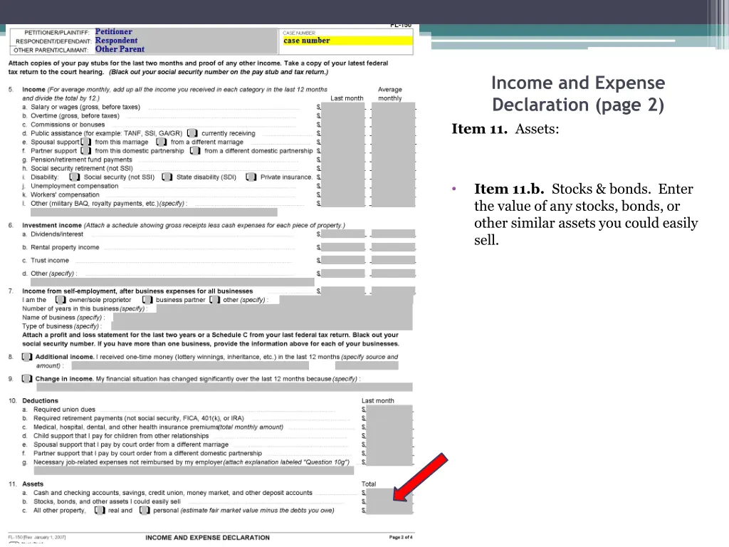 income and expense declaration page 2 item 8