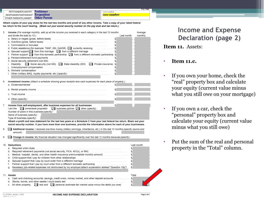 income and expense declaration page 2 item 9