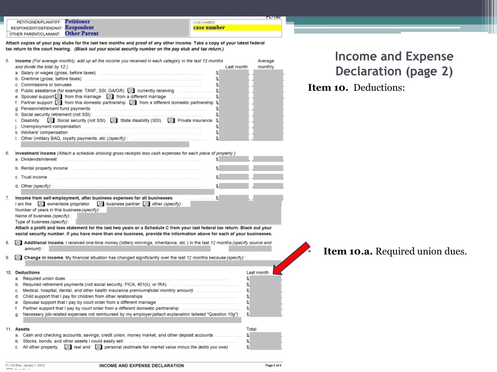 income and expense declaration page 2 item